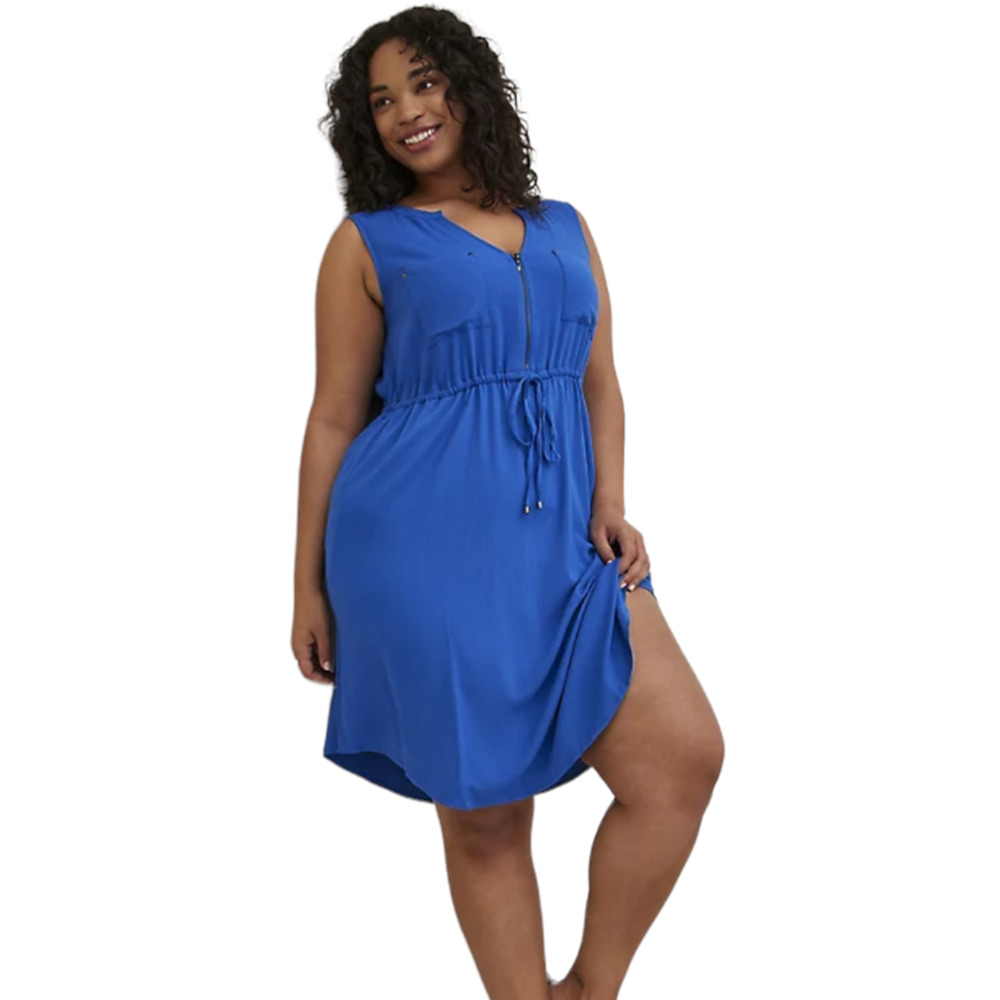 Torrid NWT Mini Textured Rayon Shirt Dress Zip Front Tie Waist Sleeveless 6X - Picture 6 of 9